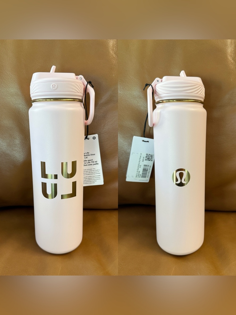 NWT Lululemon Back To Life Sport Bottle 24oz Straw Lid Pink Pearl Gold WORDMARK